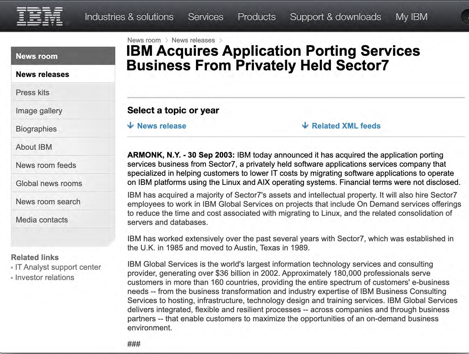 IBM Acquired Sector7 Srver Consolidation